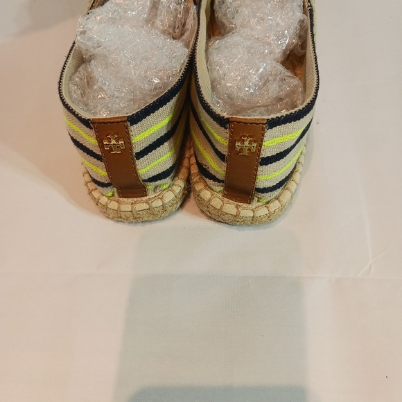 Tory Burch Espadrille Multicolor Striped Canvas Flats Size 10 Yellow Navy Cream - Picture 2 of 8